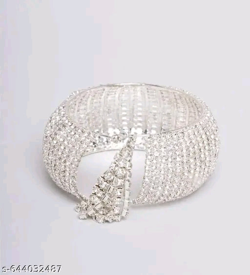 Trendy combo of bracelet & Ring party wear cubic zirconia adjustable foldover bracelet for women Girls