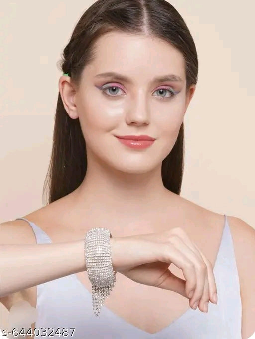 Trendy combo of bracelet & Ring party wear cubic zirconia adjustable foldover bracelet for women Girls