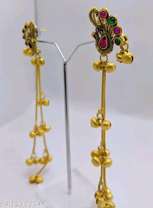Dhvani Jewellery Long Peacock Ghungroo Earrings