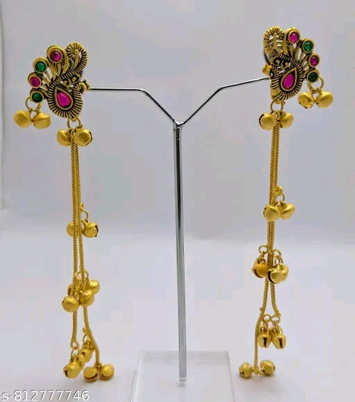 Dhvani Jewellery Long Peacock Ghungroo Earrings
