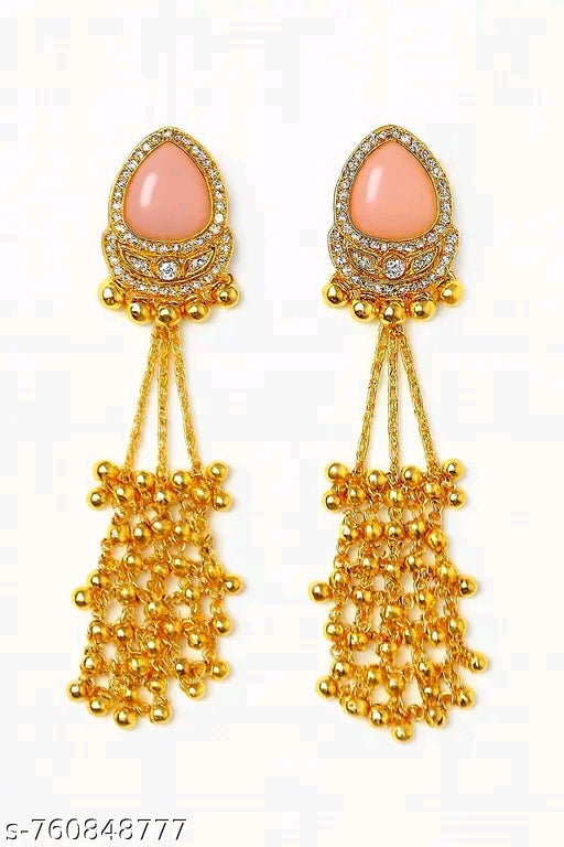 Trending Kashmiri Earrings Gold | Pink Stone Long Chain Jhumkas | Trending, Kashmiri Earrings Gold, Long Chain Jhumkas |Perfect for viral/trendy appeal