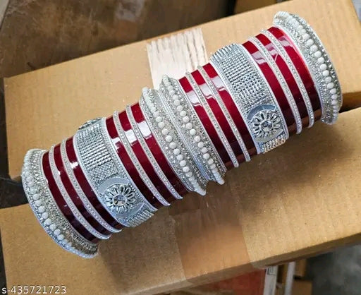 Silver Plated Bridal Chuda Set | Punjabi Chura New Design | Dulhan Bangles Set for Women
